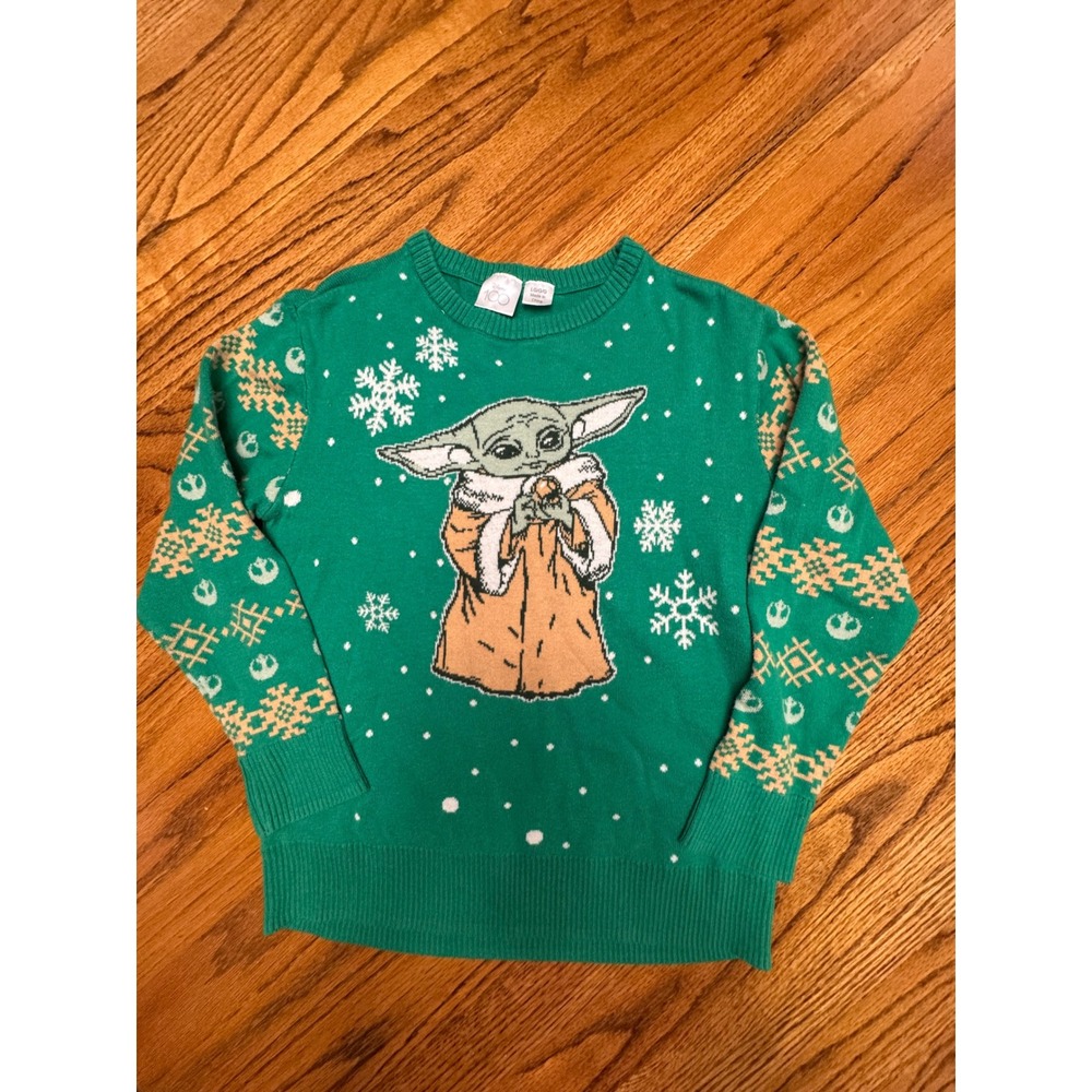 Disney 100 Star Wars Grogu Baby Yoda Green Holiday Sweater Kids Large LG